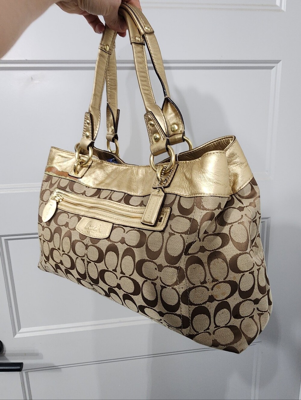 Coach Signature Tote Bag in Gold and Brown